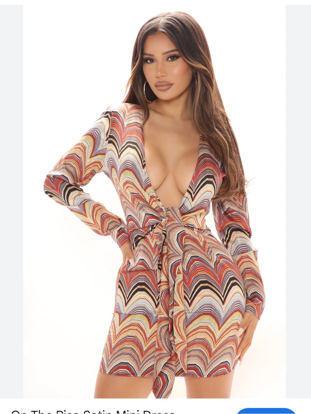NWT Fashion Nova patterned long-sleeve V-neck mini dress Size M